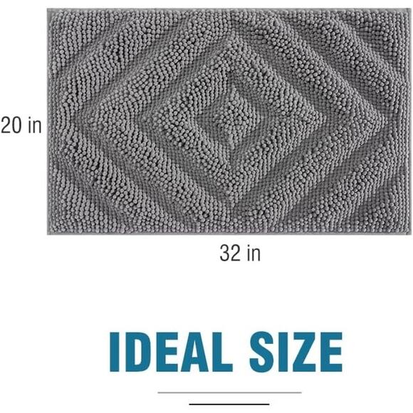 New Amoami Unique Chenille Bathroom Rug Non-Slip Bath Mat 20" x 32" Grey - Picture 2 of 7